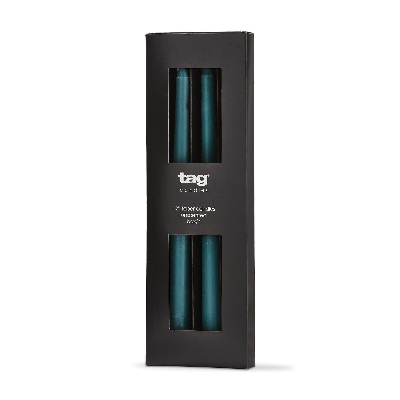 Color Studio 12" Traditional Taper Unscented Smokeless Paraffin Wax Candle Teal Set of 4 Burn Time 8 hrs.